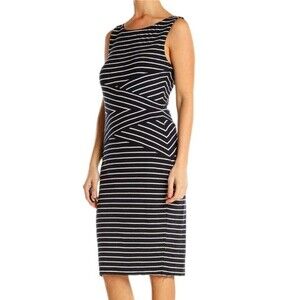 Philosophy Black White Striped Bodycon Criss Cross Sleeveless Dress size Small